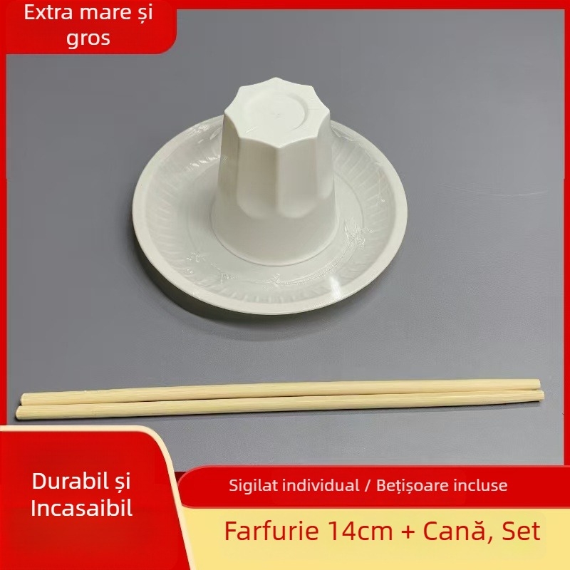 Set de veselă din coji de orez — patru piese, boluri și bețișoare, calitate alimentară, pentru hot pot, grătar și camping