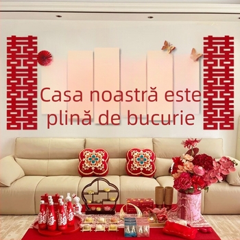 Set decor pentru sufragerie: fundal pentru canapea și decorațiuni pentru dormitor cu simbolul Fericirii Duble