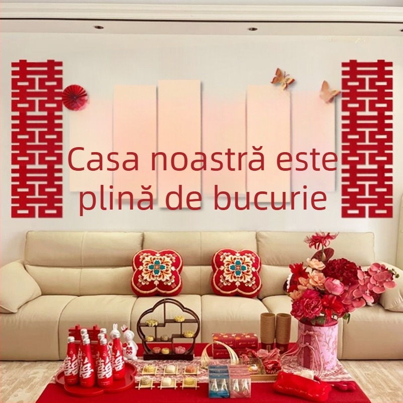 Set decor pentru sufragerie: fundal pentru canapea și decorațiuni pentru dormitor cu simbolul Fericirii Duble