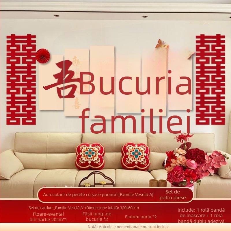 Set decor pentru sufragerie: fundal pentru canapea și decorațiuni pentru dormitor cu simbolul Fericirii Duble