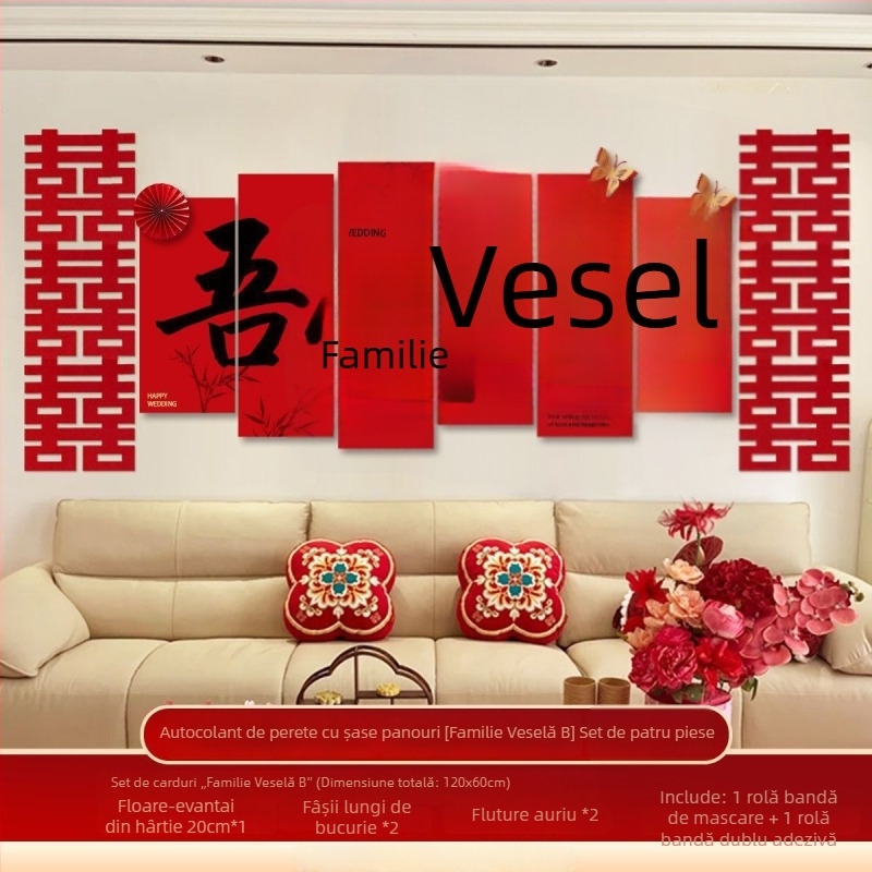 Set decor pentru sufragerie: fundal pentru canapea și decorațiuni pentru dormitor cu simbolul Fericirii Duble