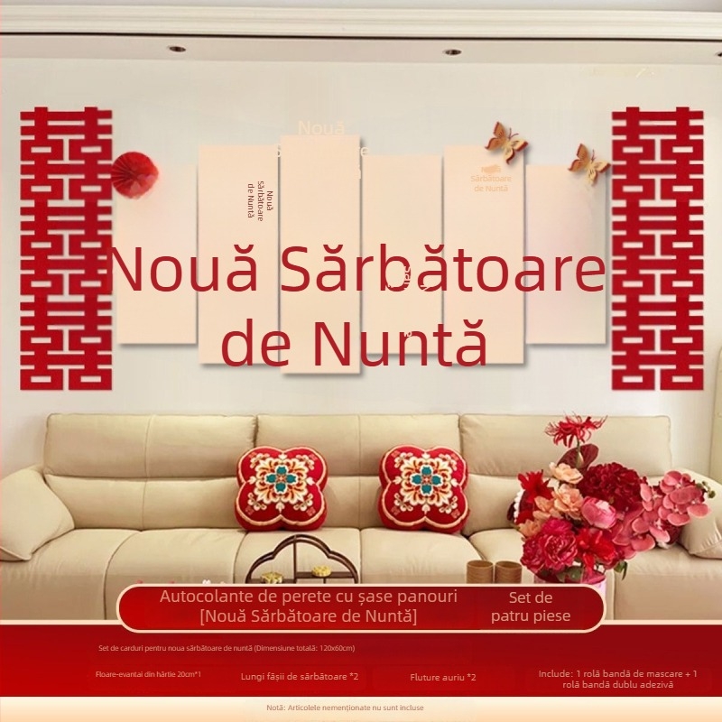 Set decor pentru sufragerie: fundal pentru canapea și decorațiuni pentru dormitor cu simbolul Fericirii Duble
