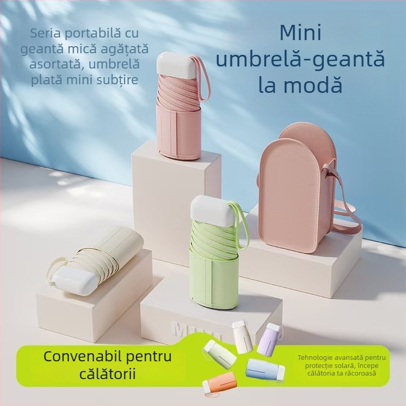 Geantă crossbody compactă, personalizată, cu umbrelă de soare pentru soare și ploaie, umbrelă mini pliabilă UV
