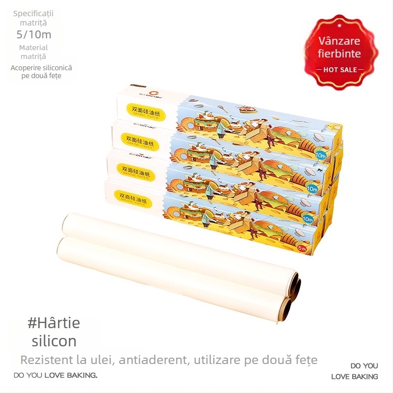 Hârtie de copt cu silicon de înaltă calitate, pentru uz casnic — hârtie absorbantă de grăsime pentru grătar, coacere, cuptor și air fryer.