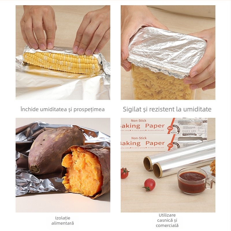 Quishida rolă folie de aluminiu, lăţime 30 cm, grosime 20 µm, de unică folosinţă, pentru coacere şi rumenire