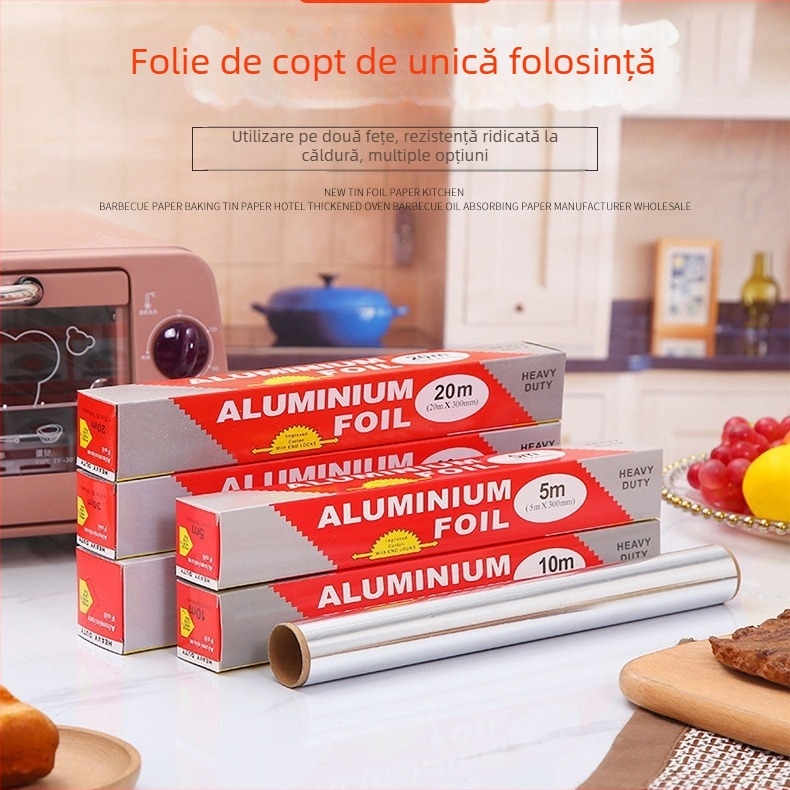 Folie de aluminiu alimentară pentru grătar și coacere, grosime de tip restaurant, rolă mare comercială