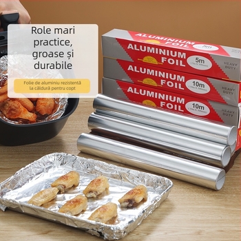 Rolă de folie de aluminiu, lățime 30 cm, grosime 15 μm, pentru bucătărie casnică, rezistentă la căldură pentru coacere și gătire, rezistentă la grăsimi