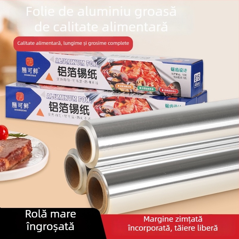 Rolă de folie de aluminiu, de unică folosință, pentru grătar și coacere, rezistentă la temperaturi înalte, rolă îngroșată pentru friteuza cu aer