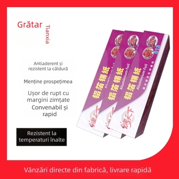 Folie de aluminiu 613, grosime 20 microni, rolă de 15 m, model HFY-613, pentru grătar, coacere și gătit la abur