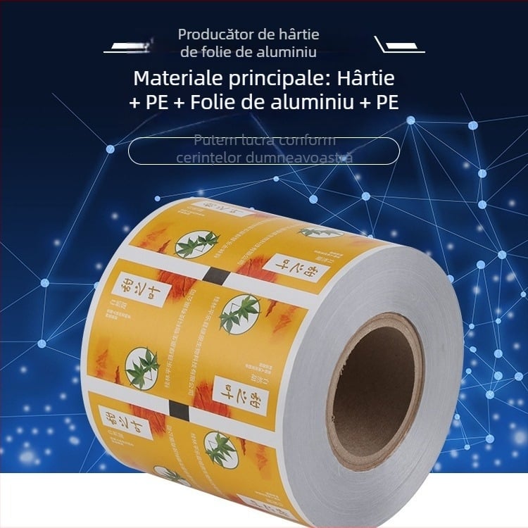 Material pentru ambalarea pliculețelor de ceai: hârtie laminată cu folie de aluminiu, rezistentă la ulei, ambalare individuală