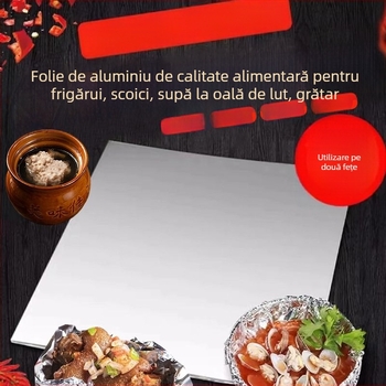 Folie de aluminiu alimentară pentru coacere și grătar, potrivită pentru sigilarea ceaiului cu lapte și a băuturilor calde, menține căldura și prospețimea, rezistentă la temperaturi înalte.
