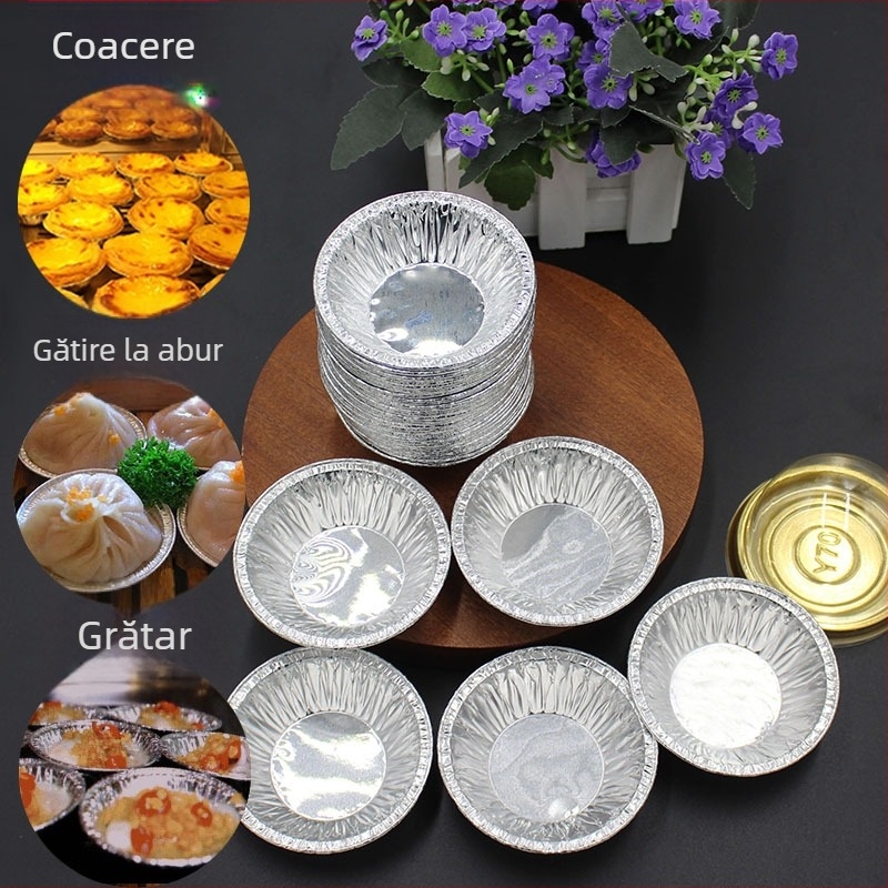 Cupe din aluminiu de unică folosință pentru tarte portugheze cu ou, forme cu fund adânc, dimensiuni 7,4 cm × 2,4 cm