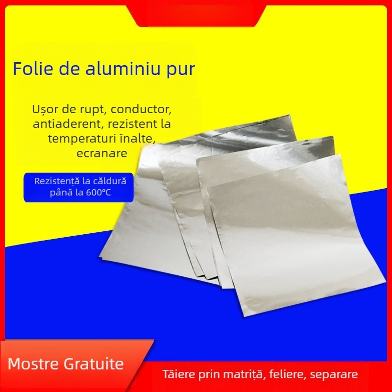 Folie de aluminiu pură, de calitate industrială, conductivă și rezistentă la temperaturi ridicate, ușor de rupt pentru forme neregulate, neaderentă