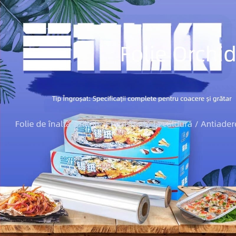 Folie de aluminiu Orchid – pachet standard 613/615 în cutie, pentru grătar: midii, pui și pește, fără spălare