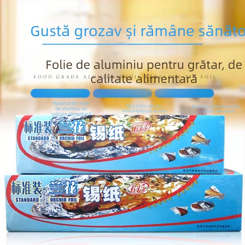 Folie de aluminiu Orchid – pachet standard 613/615 în cutie, pentru grătar: midii, pui și pește, fără spălare
