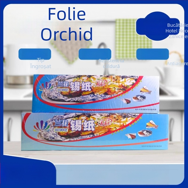 Folie de aluminiu Orchid – pachet standard 613/615 în cutie, pentru grătar: midii, pui și pește, fără spălare