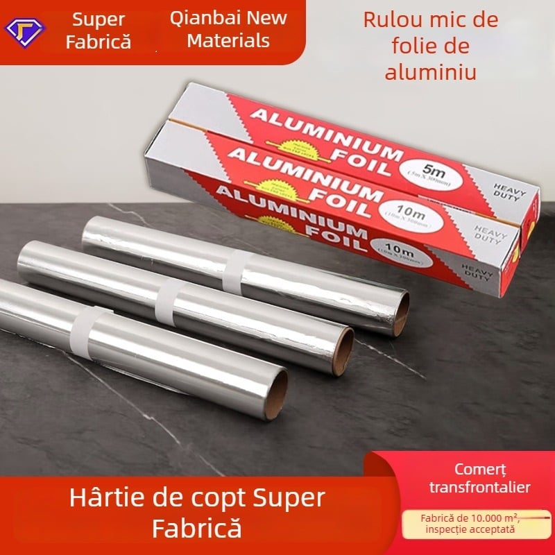 folie de aluminiu groasă pentru alimentație, pentru grătar, role mici, 30 cm × 5/10/20/30/50 m, rezistentă la căldură, la ulei și la pete