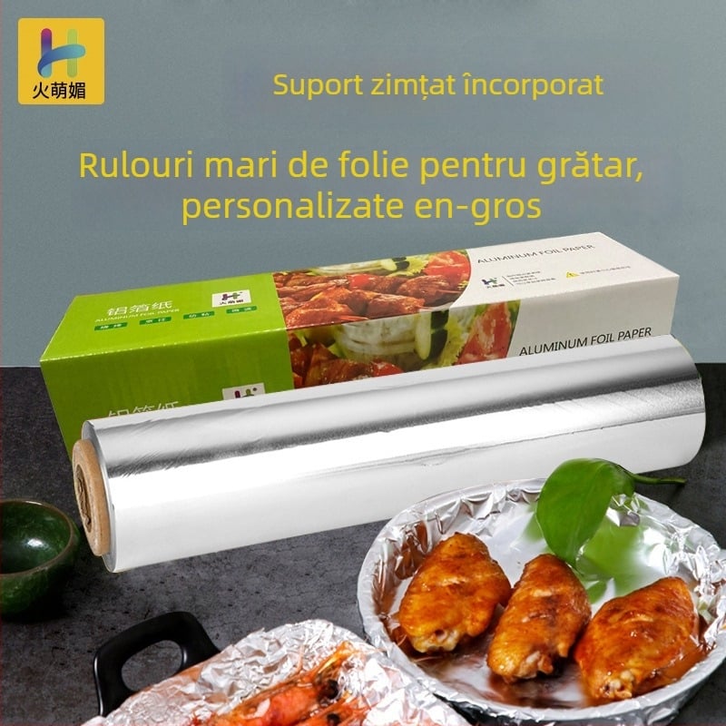 Rola de folie de aluminiu 613, lățime 38 cm, grosime 22 μm, pentru grătar și coacere, cu logo imprimat