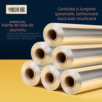 Folie de aluminiu pentru grătar și ambalare pentru livrare, grosime 12–40 μm, potrivită pentru cuptor, dimensiuni 30/38/45 cm