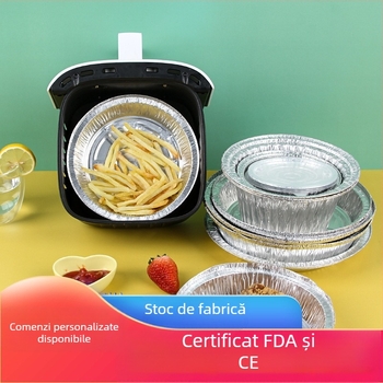 Tavă rotundă din folie de aluminiu, de unică folosință, pentru air fryer și grătar, rezistentă la temperaturi înalte