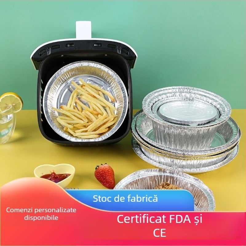 Tavă rotundă din folie de aluminiu, de unică folosință, pentru air fryer și grătar, rezistentă la temperaturi înalte