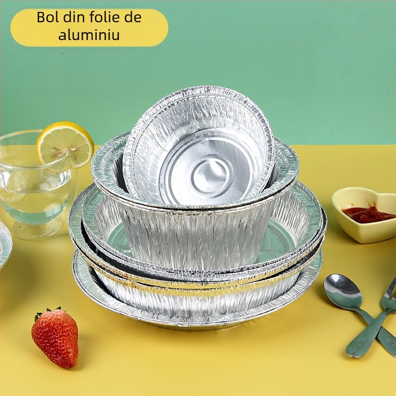 Tavă rotundă din folie de aluminiu, de unică folosință, pentru air fryer și grătar, rezistentă la temperaturi înalte