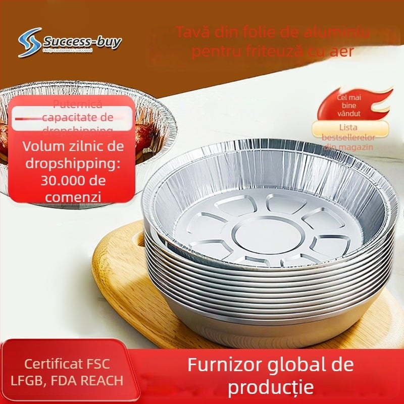 Tavă rotundă din folie de aluminiu, 8 inch, Grosime, pentru air fryer și grătar