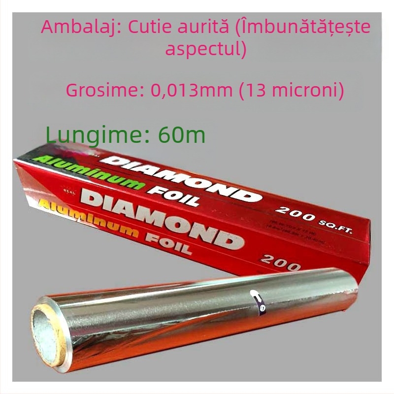 Folie groasă de aluminiu, 60 m, pentru grătar și cuptor, folie pentru gătit pește și carne, ușor de utilizat