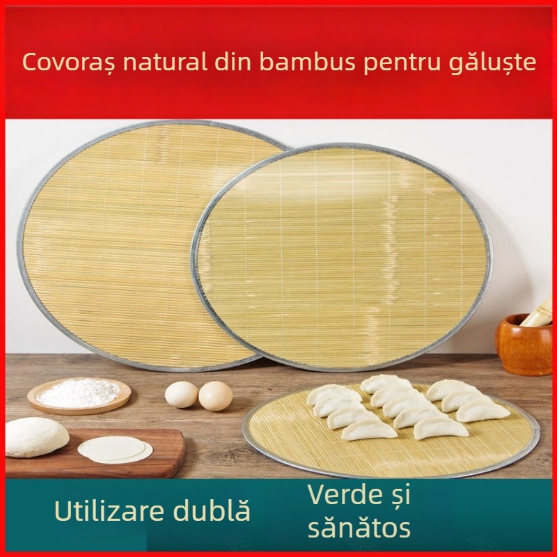 Perdea din bambus verde natural, dublă față, cu margine metalică