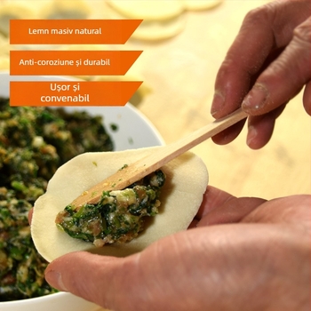 Set de unelte pentru prepararea colțunașilor: lingură de umplere din bambus, bețișor de lemn pentru umplere, plăcuță de umplere, unealtă pentru wonton, kit de gătit colțunași acasă