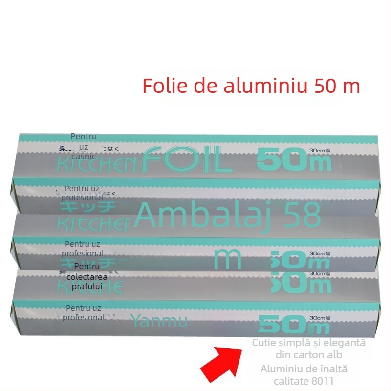 Folie de aluminiu alimentară, 50 m, grosime 0,01 mm, pentru uz casnic și catering