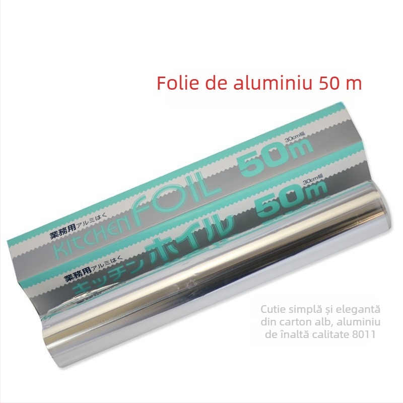 Folie de aluminiu alimentară, 50 m, grosime 0,01 mm, pentru uz casnic și catering