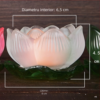 Suport din sticlă pentru lampă de unt cu bază în formă de frunză de lotus, colorat, pentru Guanyin