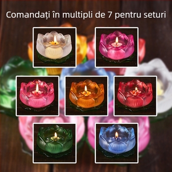 Suport din sticlă pentru lampă de unt cu bază în formă de frunză de lotus, colorat, pentru Guanyin