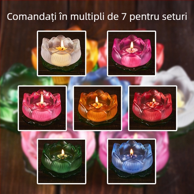 Suport din sticlă pentru lampă de unt cu bază în formă de frunză de lotus, colorat, pentru Guanyin