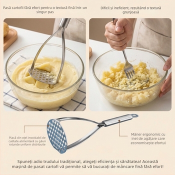 Zdrobitor de cartofi din oțel inoxidabil 430, design monobloc, pentru piure, ustensilă de bucătărie