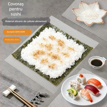 Covoraș din silicon alb, pătrat, pentru sushi – instrument de bucătărie pentru rularea sushi