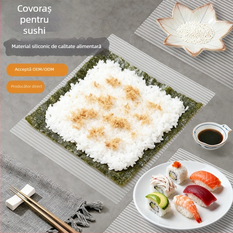 Covoraș din silicon alb, pătrat, pentru sushi – instrument de bucătărie pentru rularea sushi