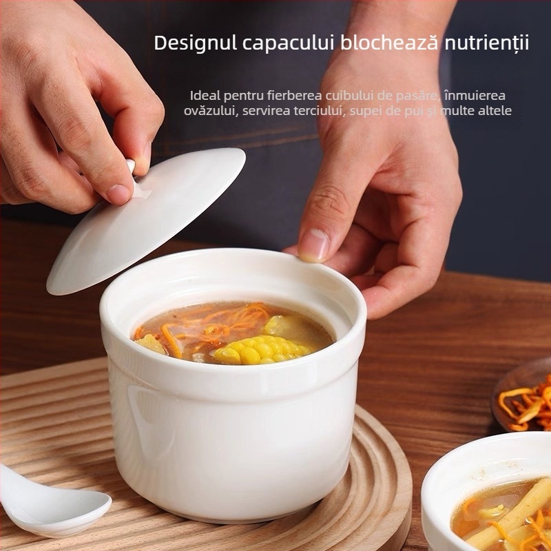 Oală ceramică de tocană de 4 inci, cu lingură – 1 set
