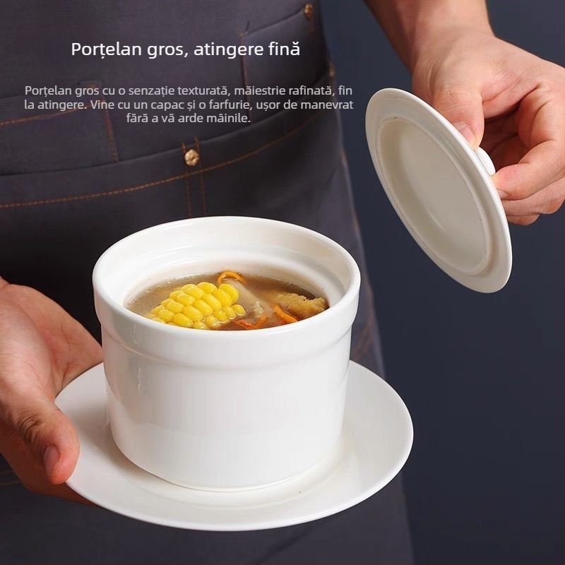 Oală ceramică de tocană de 4 inci, cu lingură – 1 set
