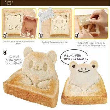 Matrițe 3D pentru pâine cu forme de animale: broască și panda – kit DIY pentru sandvișuri și bile de orez