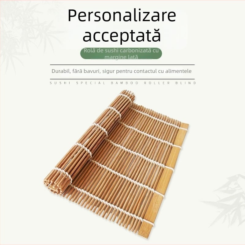 Mat de sushi din bambus – unealtă DIY pentru înfășurarea cu nori și orez, margini late carbonizate, lucrat manual