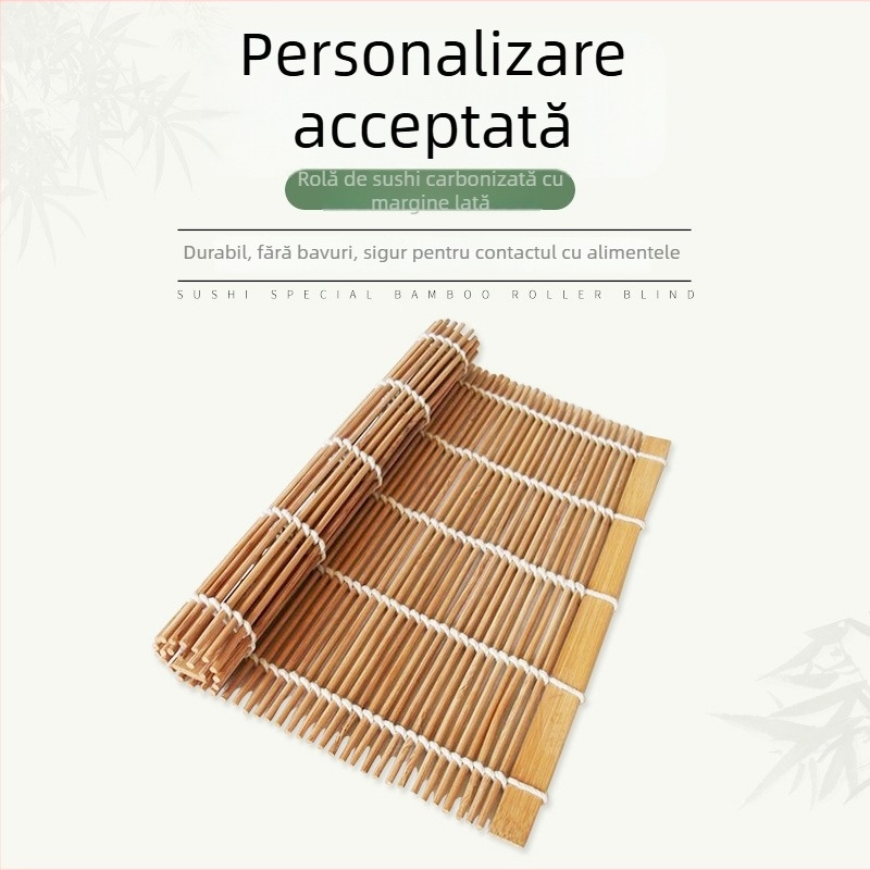 Mat de sushi din bambus – unealtă DIY pentru înfășurarea cu nori și orez, margini late carbonizate, lucrat manual