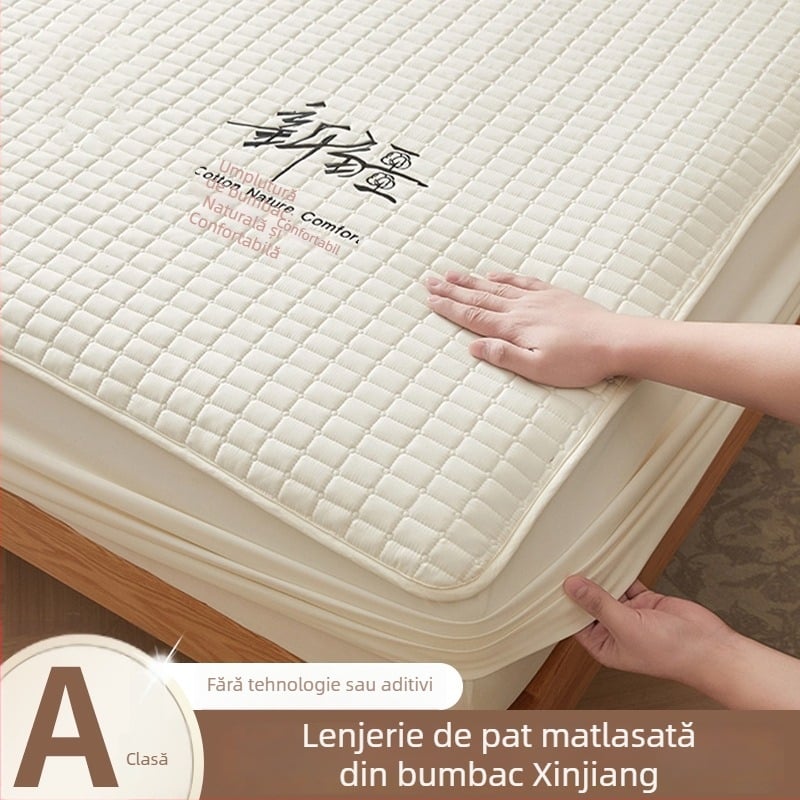 Față de pat din bumbac 100% cu quilt pentru pat single, protecție de saltea îngroșată, set de trei piese