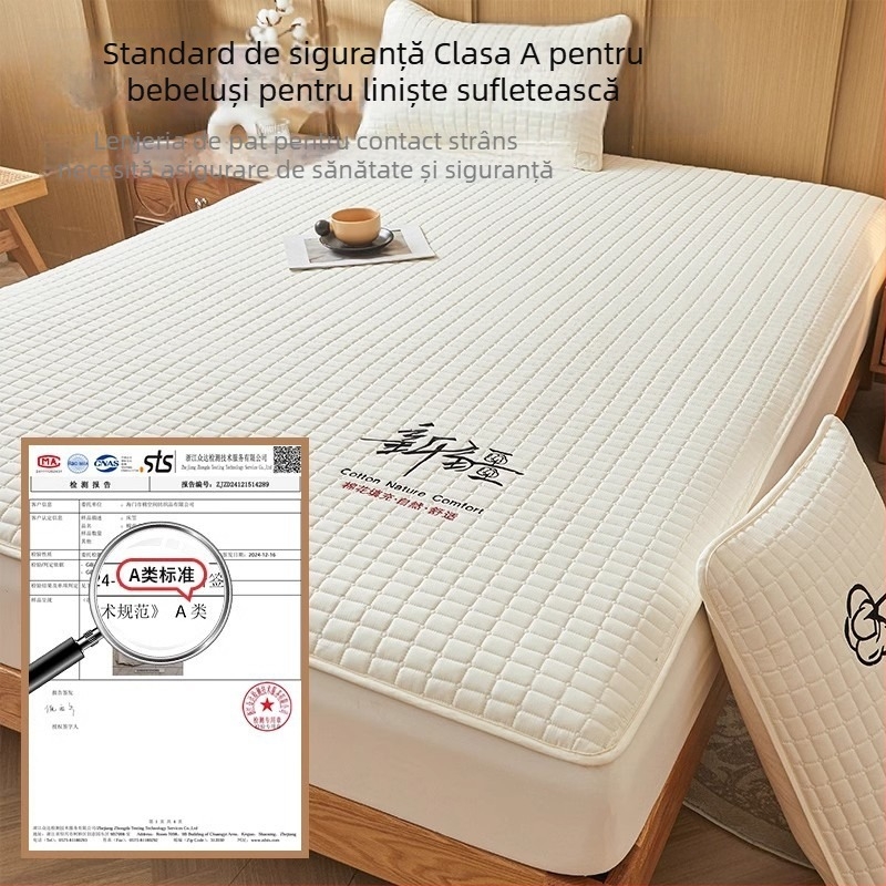 Față de pat din bumbac 100% cu quilt pentru pat single, protecție de saltea îngroșată, set de trei piese
