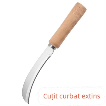 Cuțit din oțel inoxidabil, cu mâner din lemn extins, lamă curbată, trei în unu: decojire și tăierea fructelor și legumelor