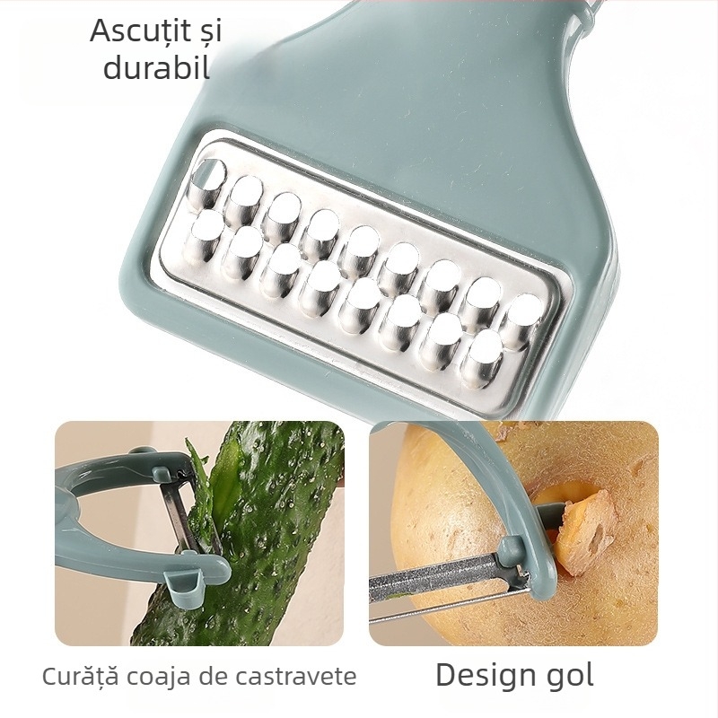 Cuțit multifuncțional pentru fructe, decojit și tăiat, lamă din oțel inoxidabil și răzuitor