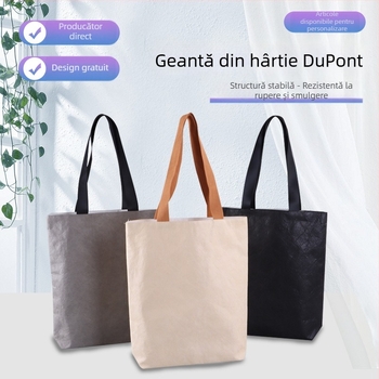 Geantă din hârtie DuPont cu logo personalizat, hârtie Kraft impermeabilă, pungă cadou pentru expoziții, lavabilă, stil vintage