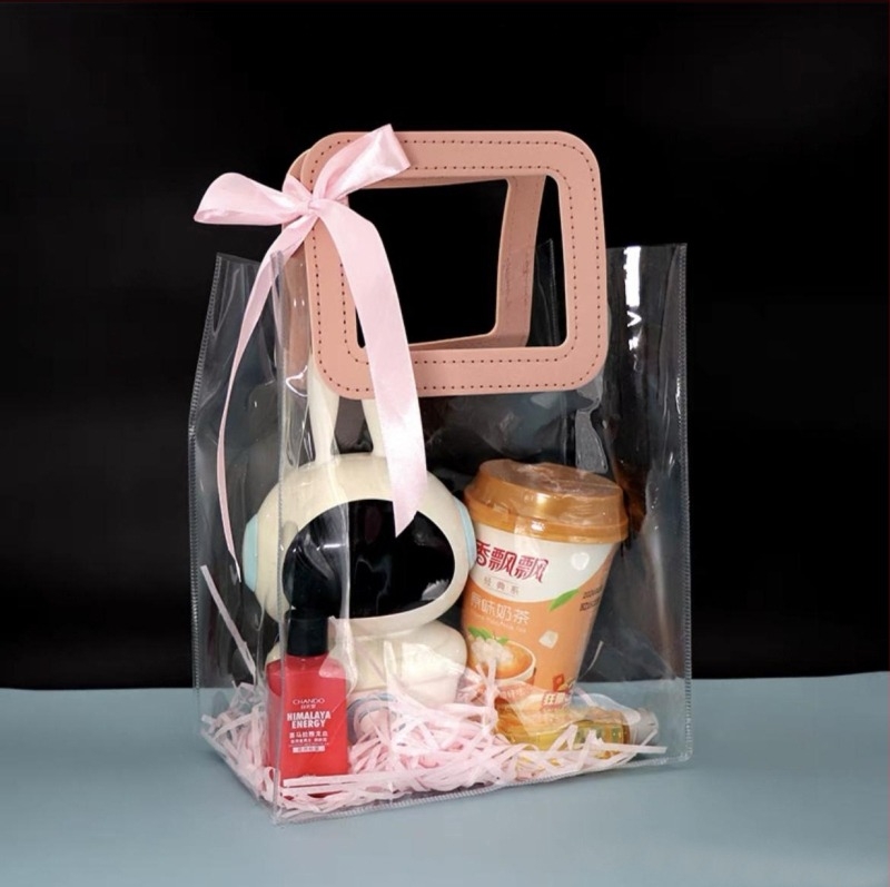 Geantă de cadouri din PVC transparent, geantă de mână pentru cadouri de ziua de naștere, ambalaj plastic cu logo personalizat, stil festiv