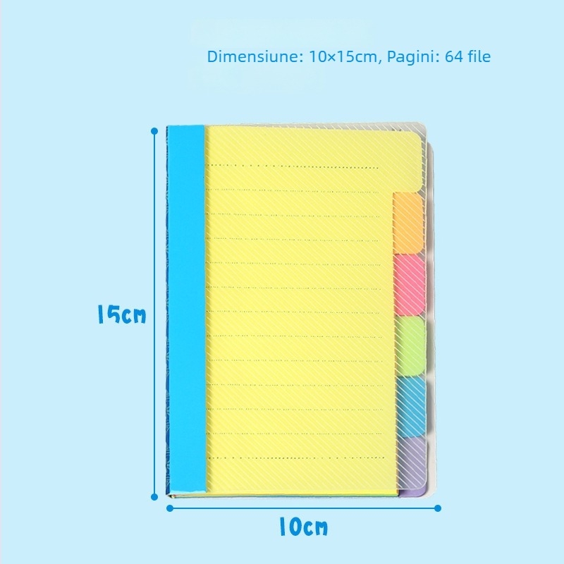 Caiet colorat A7 cu linii și note adezive detașabile – planner și notebook pentru studenți